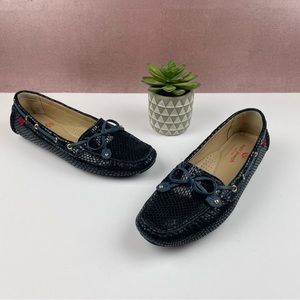 Marc Joseph New York Cypress Hill Navy Blue Snake Print Leather Flats Shoes